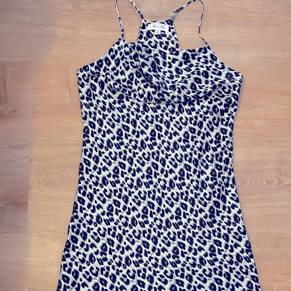 Leopard print slip dress, with racer back and hidden zipper, size M